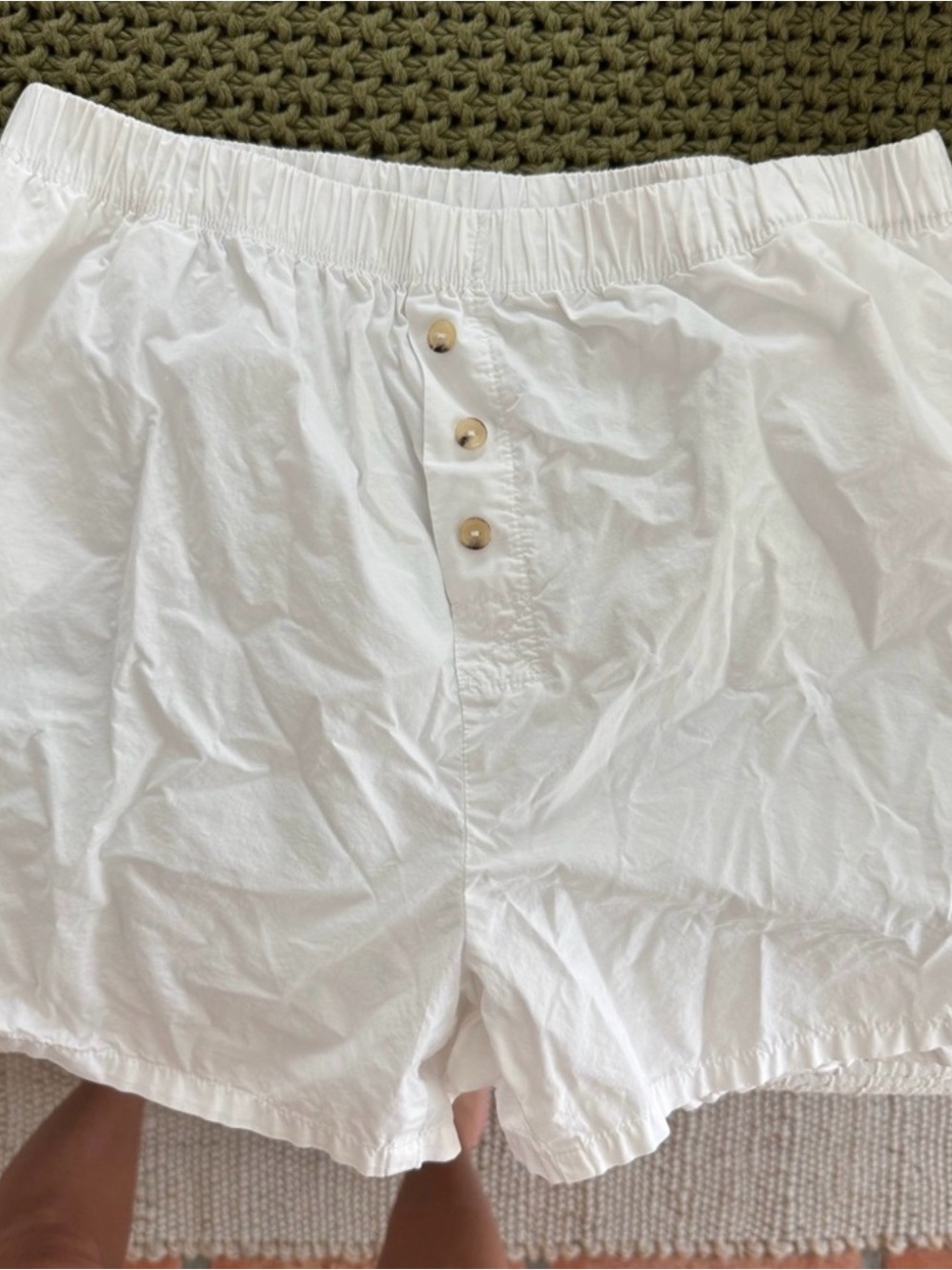 DONNI. White Cotton Pull-On Sleep Shorts with Button Front